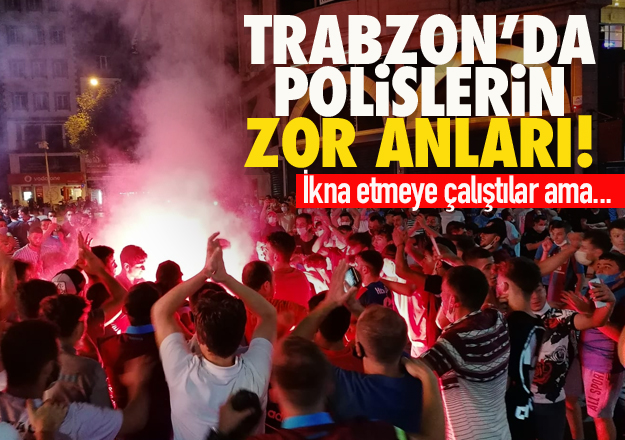 Trabzonspor taraftarlarının kutlamaları sırasında polislerin zor anları!